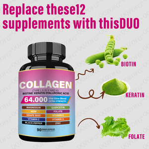 Cápsulas de péptidos de colágeno 6000mg con vitamina C | Tipo 1 y 3 Mejora la salud de la piel con ácido hialurónico, biotina y vitamina C - Product Image 2