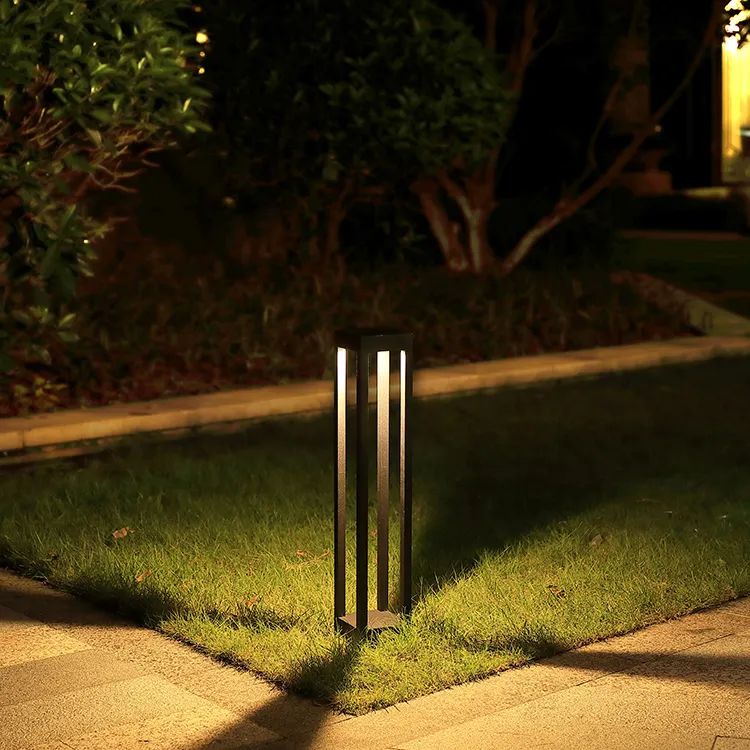 LED 7W IP65 impermeable poste bolardo lámpara cuadrado aluminio moderno paisaje camino exterior patio césped jardín luz exterior