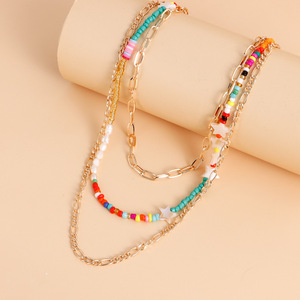 Collar de diseño único de pentagrama de cuentas coloridas multicapa de tendencia bohemia de joyería transfronteriza europea y americana - Product Image 4