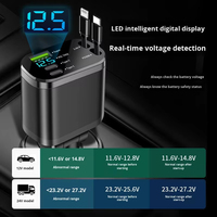 Pengisi Daya Mobil Kabel Retraktil 4 in 1 65W Pengisian Super Cepat dengan Layar Tampilan Tegangan untuk iPhone Samsung