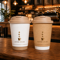 Gobelets en papier à double paroi avec logo personnalisé imprimé, avec couvercles et manchon en kraft pour boissons chaudes, café, café à emporter, restaurant, en vrac