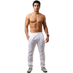 Wholesale Men's Long Pants Linen <b>Trousers</b> Loose Lightweight Casual Summer Straight Breathable Pants - Product Image 1