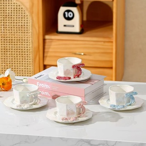 Factory Accepts Customization Handmade Bowknot Handle Exquisite <b>Ceramic</b> <b>Cup</b> Coffee Mugs With Tray for Wedding & Home Decor - Product Image 3