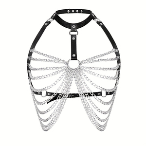 A Punk Fashion Faux Leather Sexy Strappy Design Suit with <strong>Strapless</strong> Upper <strong>Body</strong> and a Hundred Ties for Women - Product Image 3