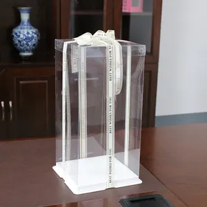 Boîte blanche transparente en PET pour gâteau, emballage de cuisson à trois couches, boîte à gâteaux d'anniversaire, 8 pouces