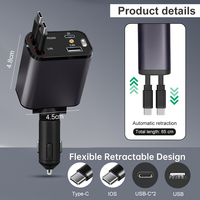 Chargeur de voiture à lumière ciel étoilé 30W et 15W, angle réglable, avec deux câbles rétractables flexibles, pratique pour 4 appareils