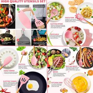ชุดอุปกรณ์ครัวซิลิโคน 19 ชิ้น รุ่นใหม่ล่าสุด พร้อมด้ามจับไม้ อุปกรณ์ทำครัว เขียง และถังเก็บอุปกรณ์ - Product Image 3