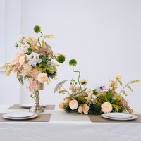 Centre de table floral artificiel moderne, arrangement en vase métallique électroplaqué long pour mariage de luxe, banquet, séance photo
