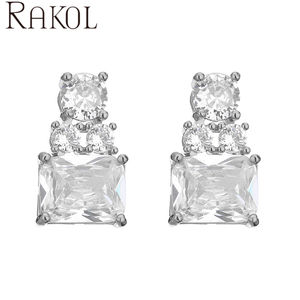 RAKOL EP5460 moda brillante cuadrado colorido cristal hecho a mano chapado en oro cobre Stud pendientes para mujer - Product Image 4
