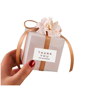 Romantic Transparent PVC Candy Boxes Creative Square 1mm Thick Paper Gift Packaging Floral Ribbon Wedding Decoration Food Use - Product Image 1