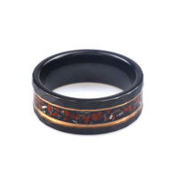 Eya — anneau en tungstène noir pour hommes, os de dinosaure rouge martelé, incrustation de météorite, anneau noir