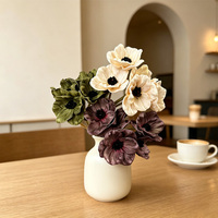 Offre Spéciale – Bouquet de fleurs artificielles d'anémone effet naturel, lot de 5 têtes, pour la maison, les mariages, les centres de table, la fête des Mères, les remises de diplômes
