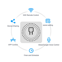 Interrupteur intelligent WiFi mini 16A 1 Gang 1 Voie en plastique, personnalisable OEM ODM DIY, compatible Tuya Google Alexa, avec minuterie et télécommande relais