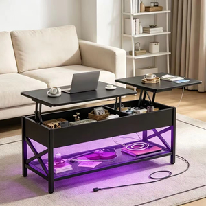 Bestseller Aheaplus Tavolino <span class=keywords><strong>da</strong></span> Caffè Nero con Piano Sollevabile, Luce LED, Prese di Corrente e Ripiano Portaoggetti - Product Image 1