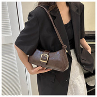 Sac à bandoulière demi-lune vintage en PU gaufré façon alligator pour femme avec fermoirs, étanche, capacité 2-2,9 L