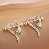 Anneau de piercing pour téton en forme de tête de serpent, plaqué or 18 carats, en acier inoxydable, zircon, bijoux de piercing tendance pour femmes, luxe léger