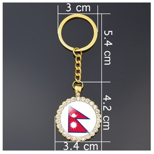 Porte-clés Souvenir de Chine, Afghanistan, Inde, Pakistan, Corée, Israël, Arabie Saoudite, Japon, Qatar, avec drapeau en strass doré - Product Image 6