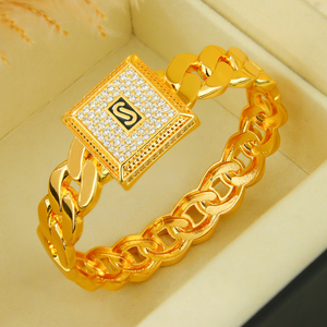 Ensemble de bracelets Hip Hop Monaco en zircone plaqué or 21 carats, bijoux punk tendance, bracelet et bague pour femme, idéal pour les événements et les soirées - Product Image 5