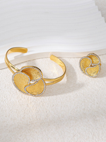 Ensemble de bijoux manchette à pétales irréguliers tendance, zircon multicolore, vente chaude, bracelet ouvert et bague pour femme, idéal pour les fêtes et le quotidien