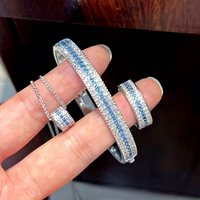 Nouvelle Série Zircon Marin Plaqué Or 18K pour Femme, Collier, Bracelet et Bague à Motif Taille Fine, Luxe Léger et Haut de Gamme