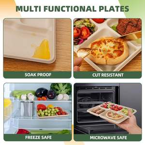 Barquettes alimentaires jetables biodégradables en bagasse de canne à sucre, 4 à 5 compartiments, assiette en papier pour restaurant - Product Image 4