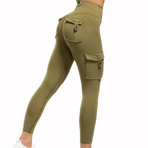 Pantalones de Yoga de entrenamiento de alta elasticidad con logotipo personalizado, mallas de cintura alta con bolsillo de carga para mujer - Product Image 2