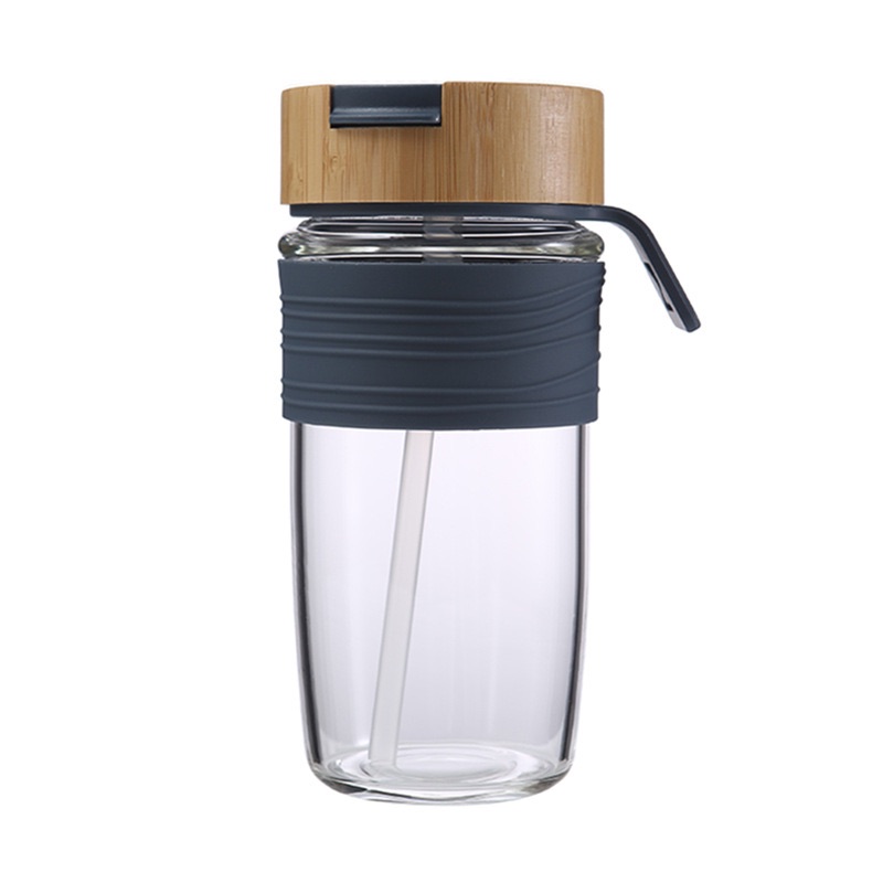 600ml Single layer glass fitness outdoor glass cup with straw silicone glass bottle
