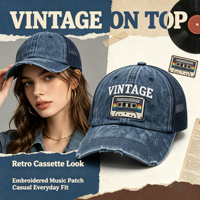 Casquette Trucker Unisexe Personnalisée en Gros, Style Vintage Usé, en Maille, avec Broderie Cassette Rétro Lavée