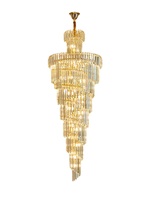 Lustre en cristal de luxe pour villa duplex, luminaire suspendu long pour escalier en colimaçon, salon double hauteur, grand LED tricolore