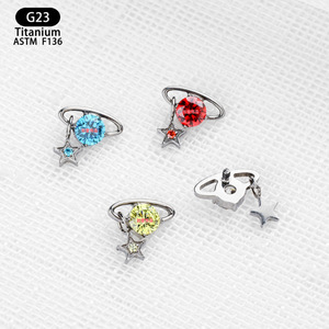Clous d'oreille en titane G23 avec zircon étoile 7,8 mm F136 pour piercing corporel - Product Image 4
