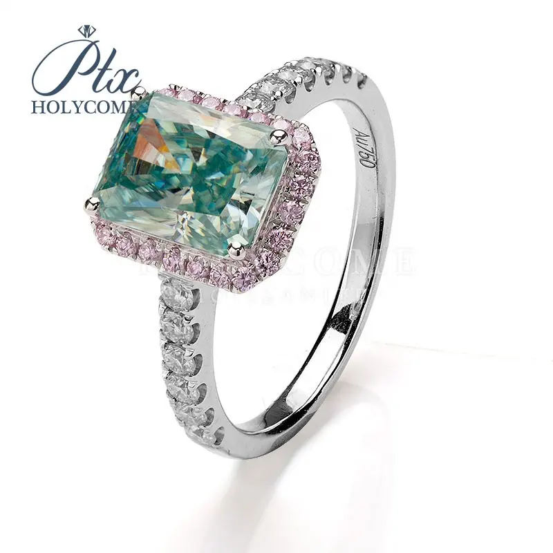 Holycome 925 silber blau moissanite wichtigsten stein mit kleine rosa diamant weiß moissanite diamant ring hochzeit ring moissanite
