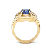 Excelente Anillo de Hombre de Plata 925 Chapado en Oro de 14K con Zafiro Azul Real de Corte Ovalado de 3 Quilates, Zafiro Cultivado en Laboratorio, Joyería Fina Hecha a Medida