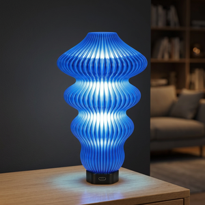 Blue <b>Small</b> Novelty Pleated USB Glass Table <b>Lamp</b> Modern Decorative Bedside Light Wave <b>Shaded</b> for Home Bedrooms - Product Image 2