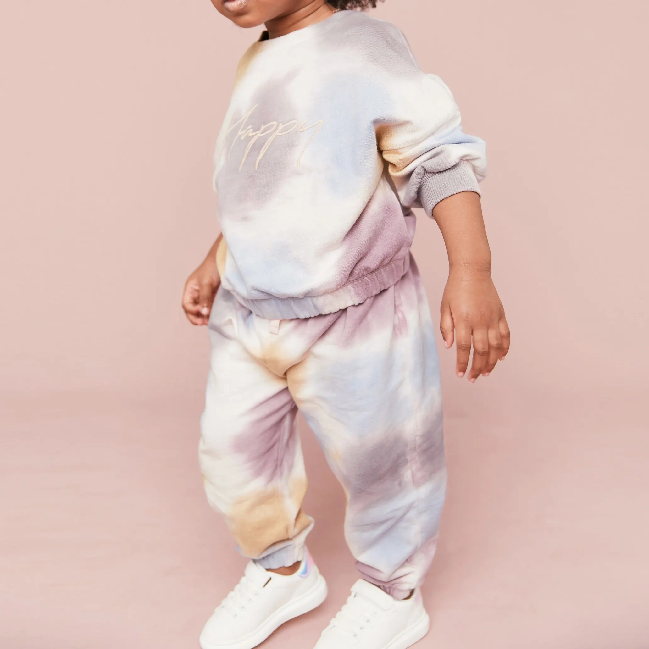 New Arrival Customized Tie Dye embroidery baby sweatshirt+joggers top quality unisex kids tracksuits set 2021