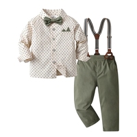 Ensemble formel pour petit garçon : chemise à pois en mélange de coton, pantalon à bretelles et nœud papillon
