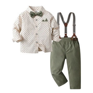 Ensemble formel pour petit garçon : chemise à pois en mélange de coton, <span class=keywords><strong>pantalon</strong></span> à bretelles et nœud papillon - Product Image 3