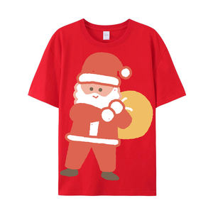 Camiseta Navideña Personalizada al por Mayor en China, 100% Algodón, Holgada, Unisex, de Manga Corta con Estampado de Papá Noel y Reno - Product Image 4