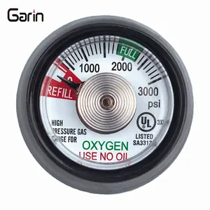 Pengukur tekanan silinder oksigen medis, pengukur tekanan silinder oksigen medis 3000PSI 35MM NPT1/8 dengan karet hitam digunakan pada Regulator
