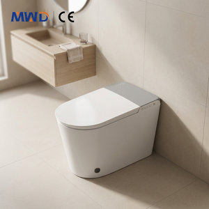 WC intelligent monobloc en céramique MWD Factory avec télécommande, ensemble WC moderne, chasse d'eau par siphon, siphon en P, siège chauffant, fonctionnement automatique S - Product Image 1
