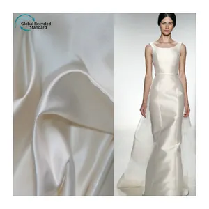 Fabrika fiyat ağır ipek saten kumaşsız beyaz % 100% polyester düğün elbisesi geri dönüşümlü gelin streç spandex saten kumaş