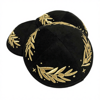 Kipá de Terciopelo Negro Personalizada con Logotipo Bordado en Hoja de Oro, Yarmulka para Bar Mitzvah, Sombreros Festivos, Judaica para Todas las Temporadas, Medio Oriente