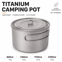 Pot de camping en titane ultraléger, pot de cuisson en titane avec poignée pliable et couvercle pour la randonnée, la randonnée en sac à dos et la cuisine en plein air