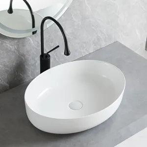 Modern Sanitary Ware Luxury Solid Surface Ceramic Wash Hand Basin Oval Top Counter Basin Hotel Porcelain Bathroom Sink