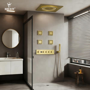 Juego de ducha empotrado Dipsidai, dorado cepillado, cuadrado 50x50, con pantalla digital y altavoz Bluetooth para baño - Product Image 3