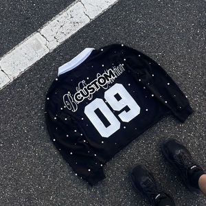 Fabricant de vêtements streetwear sur mesure, impression sérigraphique, t-shirt <span class=keywords><strong>polo</strong></span> vintage à manches longues en soie perlée, col en V, homme - Product Image 2