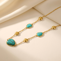 Collier minimaliste en acier inoxydable anti-ternissement style pierre avec placage or PVD 18 carats et chaîne de perles en marbre blanc pour femme