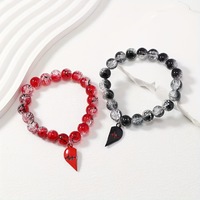 Pulsera de Pareja Negra y Roja para el Día de San Valentín, Pulseras Magnéticas de Pareja con Colgante de Amor de Estilo Gótico