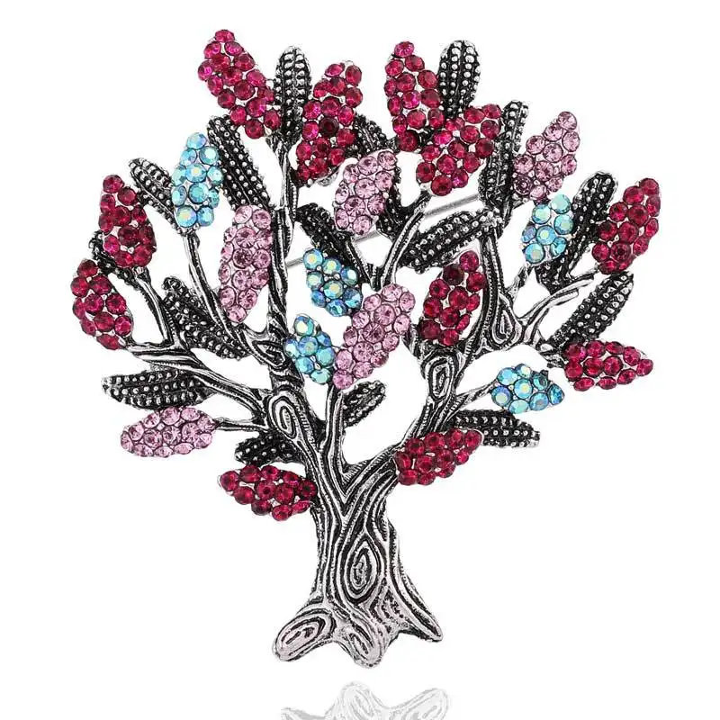 Europa y los Estados Unidos aleación diamante completo colorido árbol de Navidad broche vintage Árbol de la vida broche