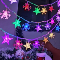 Guirnalda de Luces LED 3M con 20 Luces en Forma de Estrella y Copo de Nieve, Funciona con 3 Pilas AA, Luz Blanca Cálida, Modo Dual, Decoración Navideña
