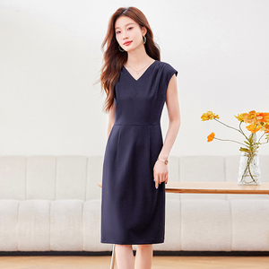 Elegante Traje de Verano sin Mangas con Cuello en V, Vestido de Marketing Inmobiliario con Falda y Chaleco para Carrera Profesional - Product Image 1